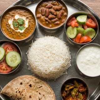 Express Thali (Rice or Roti, Dal or Beans & Salad)